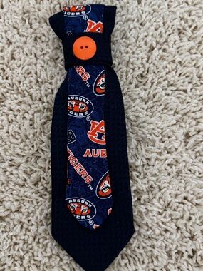 Auburn Navy and Orange Fan Tie with Button Accent - Women